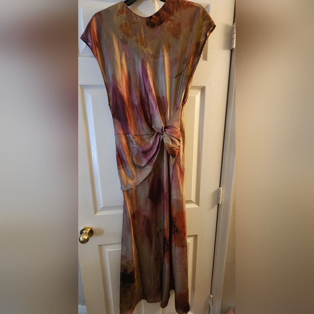 Brown and Orange Asymmetrical Ruched Sheath Dress